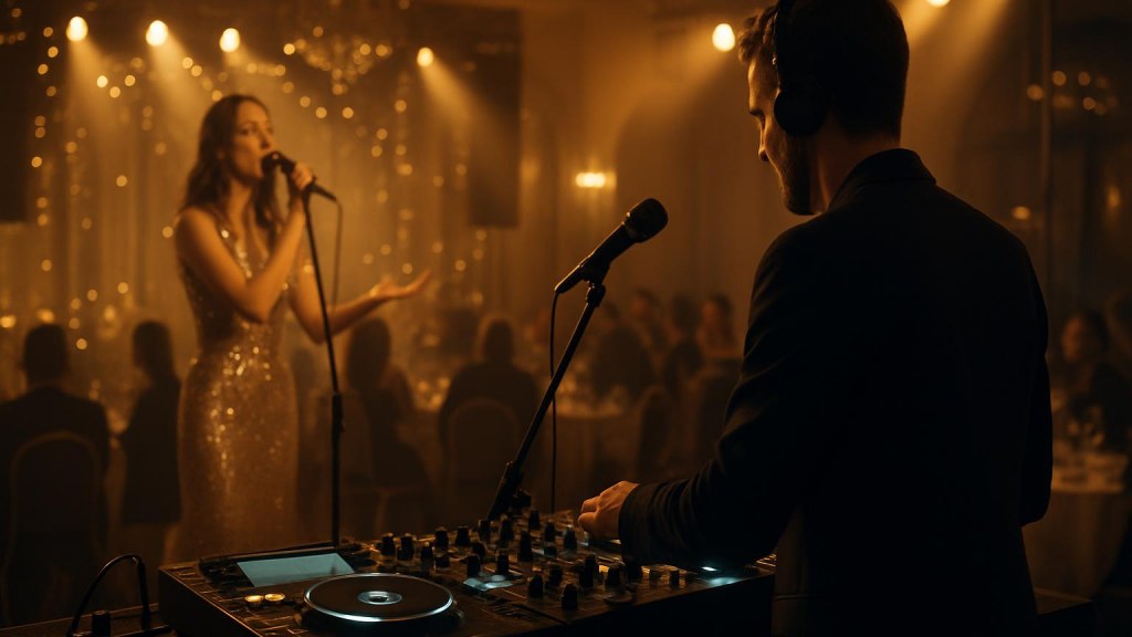DJ o cantante in una sala eventi per Capodanno